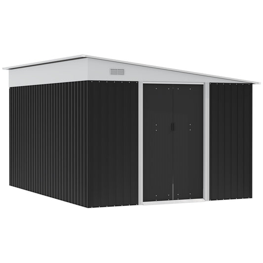 Outsunny 3.3 x 2.68m Corrugated Metal Outdoor Garden Storage Shed - Black