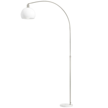 Floor Lamp | Curved Head | Round Shade | Marble Base | Electroplated Nickel Finish | E27 | Foot Switch | 180cm | 40W | White