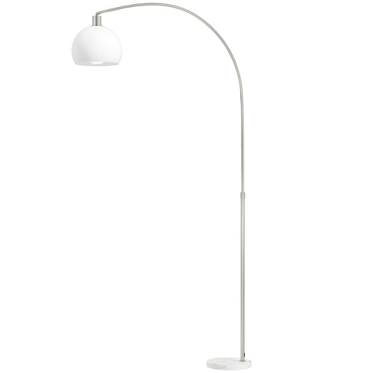 Floor Lamp | Curved Head | Round Shade | Marble Base | Electroplated Nickel Finish | E27 | Foot Switch | 180cm | 40W | White