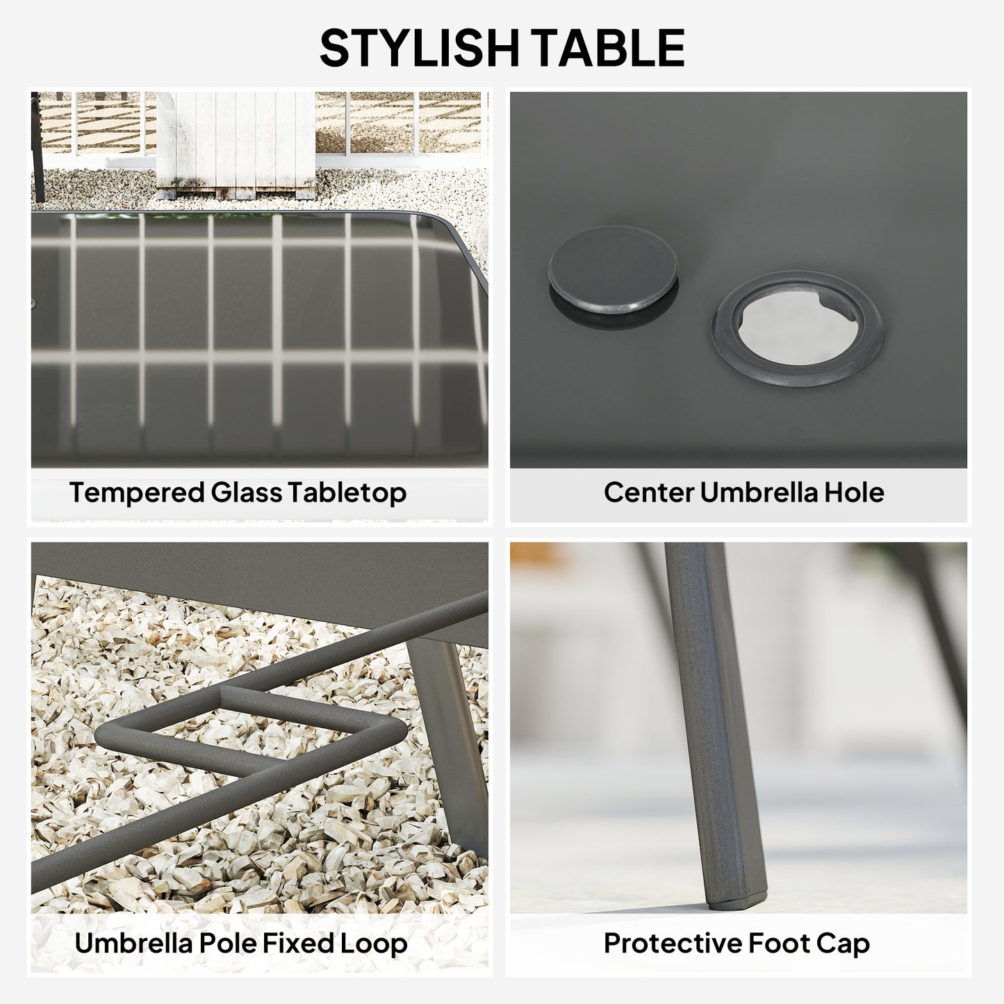 7-Piece Garden Dining Set | 6 Mesh Armchairs & Glass Table | Parasol Hole | 120kg | Charcoal Grey