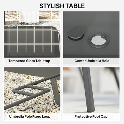 7-Piece Garden Dining Set | 6 Mesh Armchairs & Glass Table | Parasol Hole | 120kg | Charcoal Grey