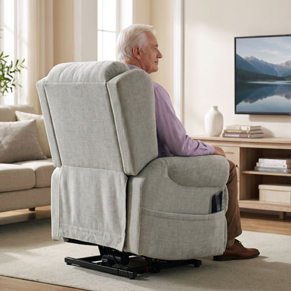 Power Lift Riser Recliner Chair with 8-Point Massage & Lumbar Heat | 45° Lift 150° Recline | Chenille Upholstery | USB Charging | 35cm Wall Clearance | 120kg Capacity | Light Grey | 89x94x107cm