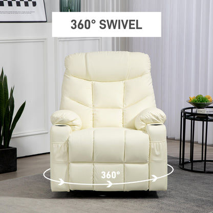Manual Reclining Chair, Recliner Armchair with Swivel, Faux Leather, Footrest, Cup Holders, 86x93x102cm, Cream
