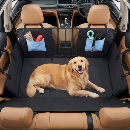 Dog Car Seat Cover | Blue Waterproof Back Seat Travel Hammock with Mesh Window & Pockets