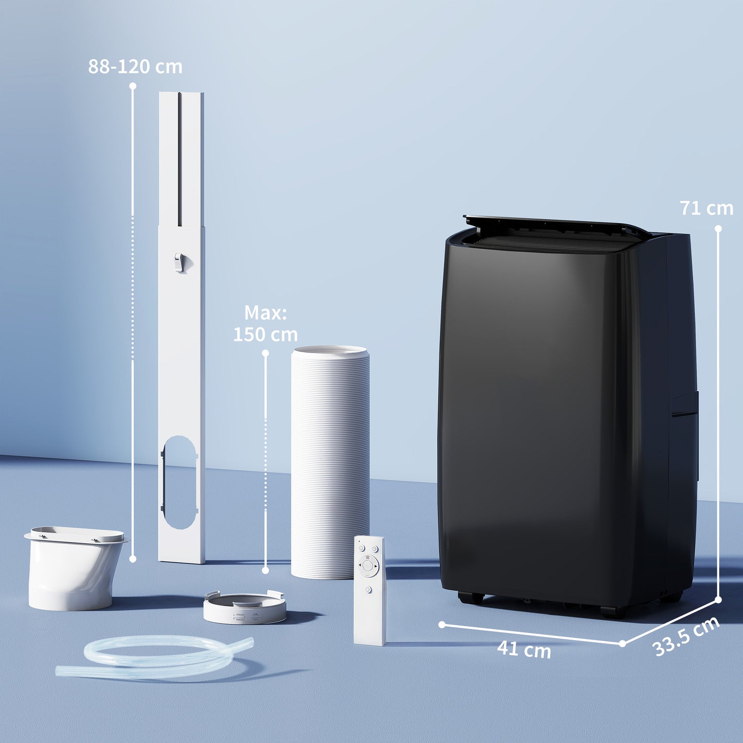 Portable Air Conditioner | 12000 BTU | 4-in-1 Cool Dehumidify Fan Sleep | 18-35m² | A Energy Rated | 24hr Timer | Remote Control | Black