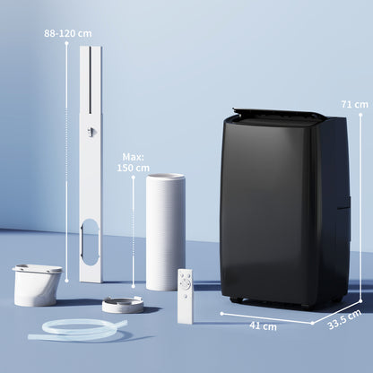 Portable Air Conditioner | 12000 BTU | 4-in-1 Cool Dehumidify Fan Sleep | 18-35m² | A Energy Rated | 24hr Timer | Remote Control | Black