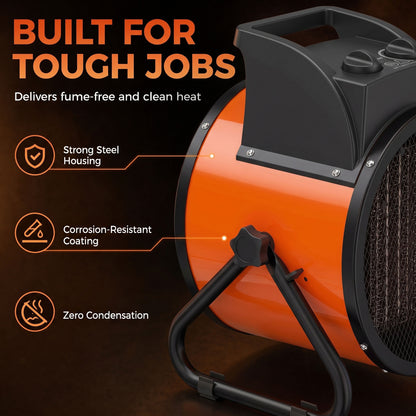 5000W Industrial PTC Fan Heater | 3300W/5000W | Tilting Airflow | Adjustable Thermostat | Orange | 380-400V 5-Pin