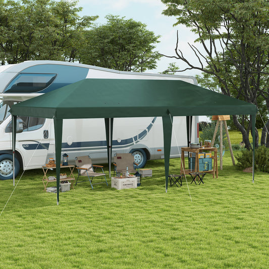Outsunny Pop Up Gazebo, Double Roof Foldable Canopy Height Adjustable Canopy w/ Carrying Bag, 6 m x 3 m x 2.65 m, Green