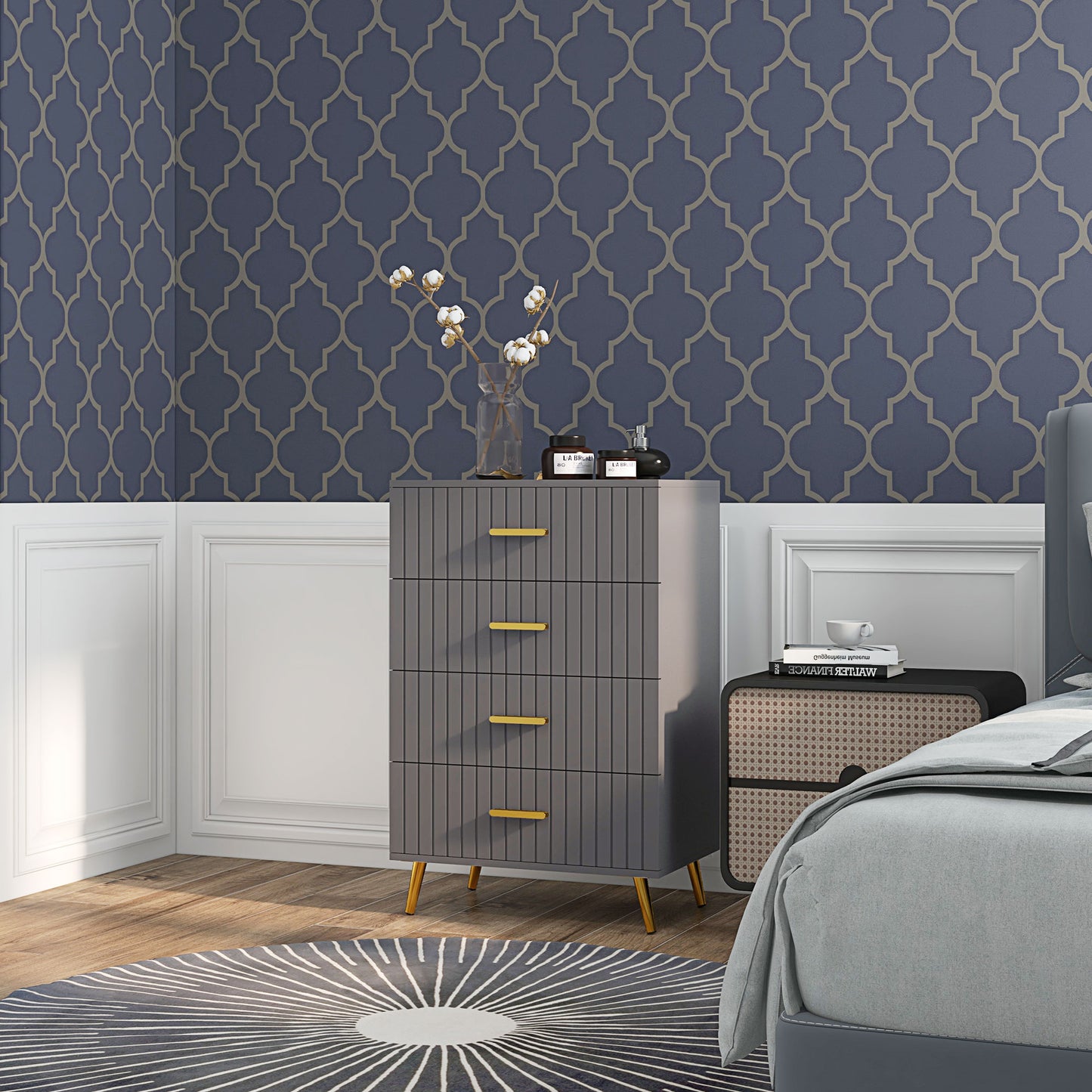 Bedroom Chest of Drawers, Modern 4-Drawer Dresser, Storage Drawer Unit with Aluminium Legs, Dark Grey