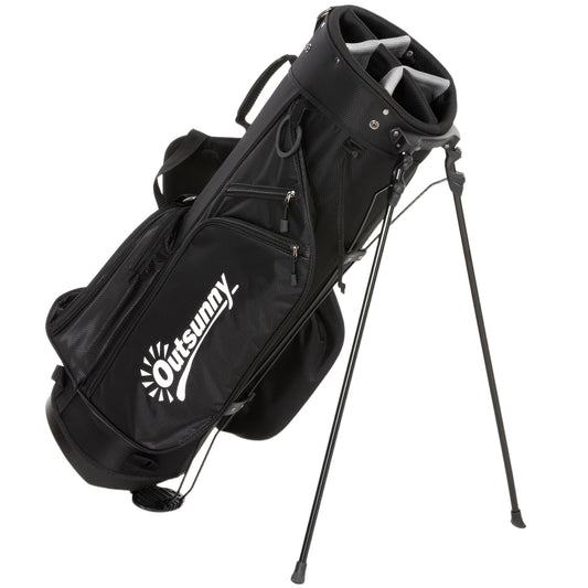 Outsunny Golf Stand Bag 6 Way Full-Length Dividers, Waterproof Golf Bag with 5 Pockets, Grey