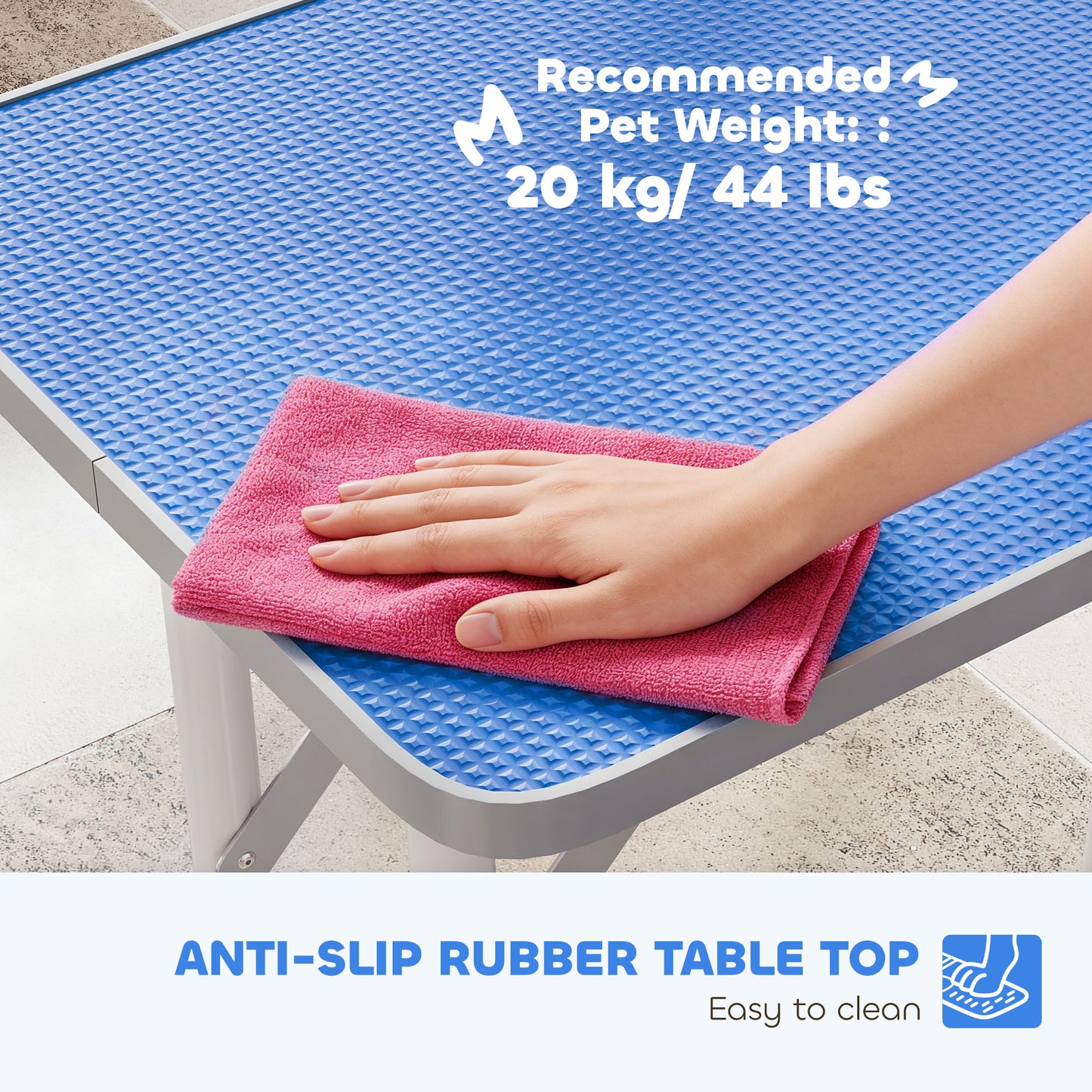 Foldable Dog Grooming Table | Non-Slip Rubber Top | Adjustable Arm 20-60cm | 20kg | Blue