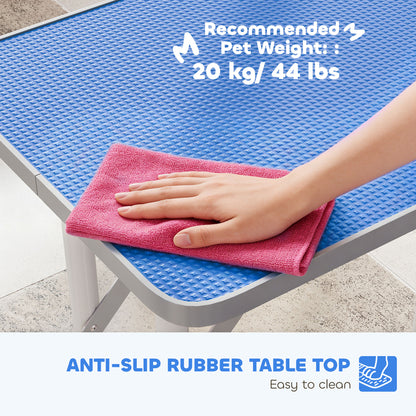 Foldable Dog Grooming Table | Non-Slip Rubber Top | Adjustable Arm 20-60cm | 20kg | Blue