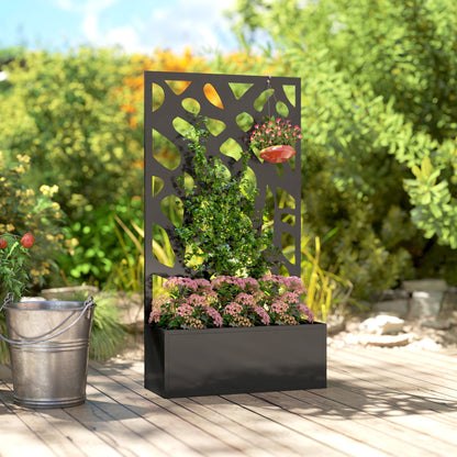 Metal Raised Garden Bed with Trellis & Privacy Screen | Powder-Coated Steel | 20L Soil | 30kg Capacity | 61x89cm Trellis | 61x23x113cm | Balcony & Patio | Climbing Plants | Black