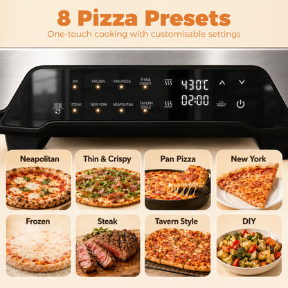 Electric Pizza Oven | 12 Inch | 8 Preset Modes | Ceramic Stone | 2200W | Grey