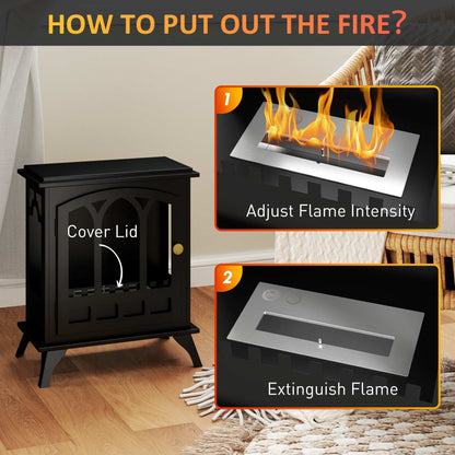 Ethanol Fireplace Stove, Freestanding Bioethanol Fire, Indoor Ethanol Burner with 0.9 Litres Volume, Burns for Up to 3.3 Hours, 21 Inch, Black