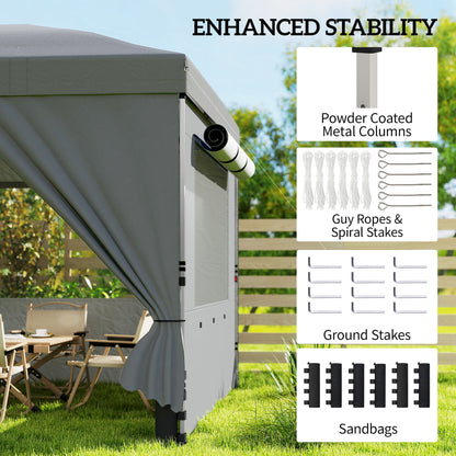 3x6m Pop Up Gazebo | 17.5m² UPF50+ Shaded Area | 210D Silver-Coated Oxford Fabric | 6 Detachable Sidewalls | 12 Drainage Holes | 3 Height Settings | Windproof Level 4-6 | Full Stability Kit | Wheeled Bag | Dark Grey