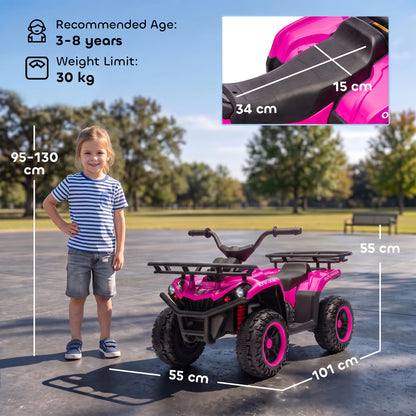 AIYAPLAY 12V Kids Electric Quad Bike | Pink Ride-On ATV with Dual Motors & Soft Start | Forward/Reverse, Music & Storage Racks | Ages 3–8 | 30kg Max