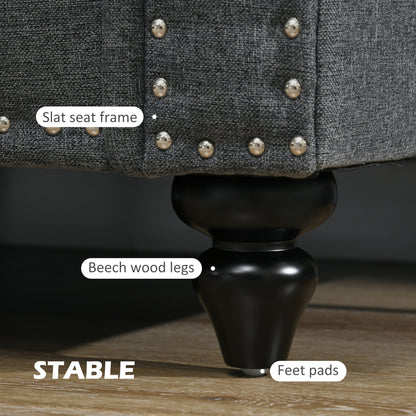 Retro Vintage Style Two-Seater Mid-Century Sofa, with Pocket Springs - Charcoal Grey