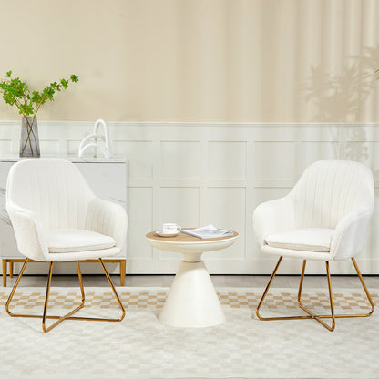 Modern Accent Chair Set of 2, Cashmere Tufted Armchair with Padded Seat, Occasional Bedroom Chair with Cross Steel Legs - Cream White