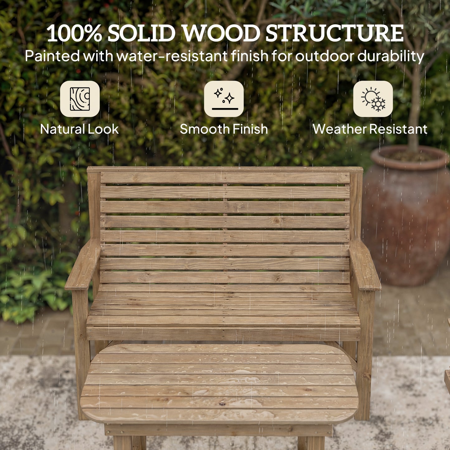 4-Piece Wooden Garden Furniture Set | Loveseat | 2 Armchairs | Coffee Table | Fir Wood | Water-Resistant | Curved Ergonomic Seats | Natural Wood