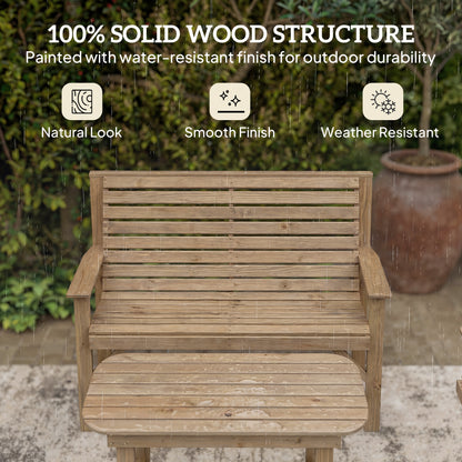 4-Piece Wooden Garden Furniture Set | Loveseat | 2 Armchairs | Coffee Table | Fir Wood | Water-Resistant | Curved Ergonomic Seats | Natural Wood