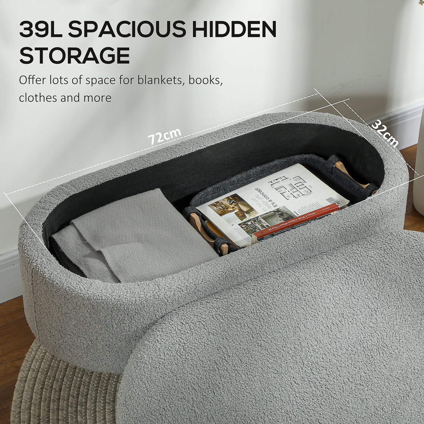 Teddy Fleece Storage Ottoman - Grey