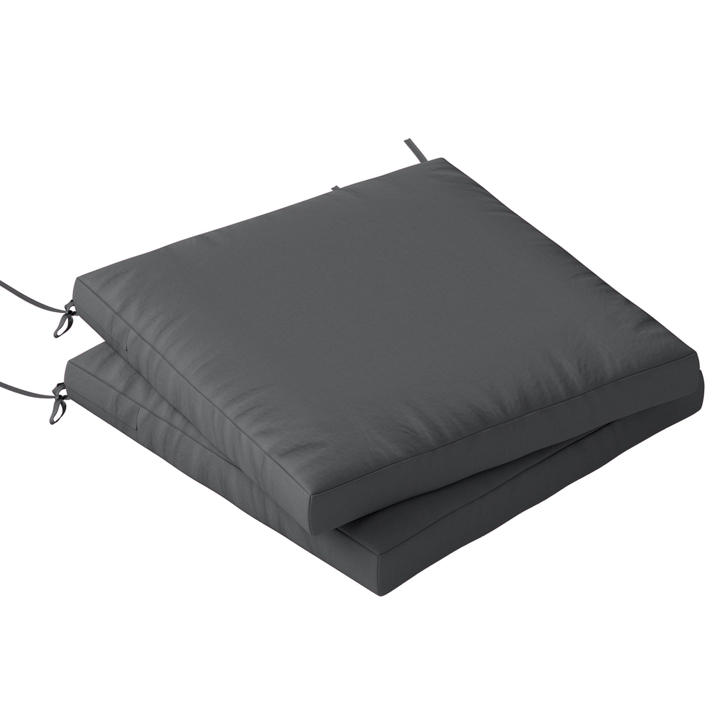 Set of 2 Garden Seat Cushions | 7cm High Density Foam | 50x50cm | Water Resistant | UV30+ | Fire Retardant | Zip Off Covers | Securing Ties | Dark Grey