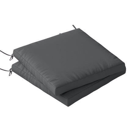 Set of 2 Garden Seat Cushions | 7cm High Density Foam | 50x50cm | Water Resistant | UV30+ | Fire Retardant | Zip Off Covers | Securing Ties | Dark Grey