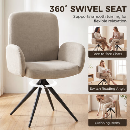 360° Swivel Accent Chair | Linen-Look Upholstery, Curved Back & Padded Arms | 7cm Seat Cushion & Black Steel Base | Brown, Light Green or Grey