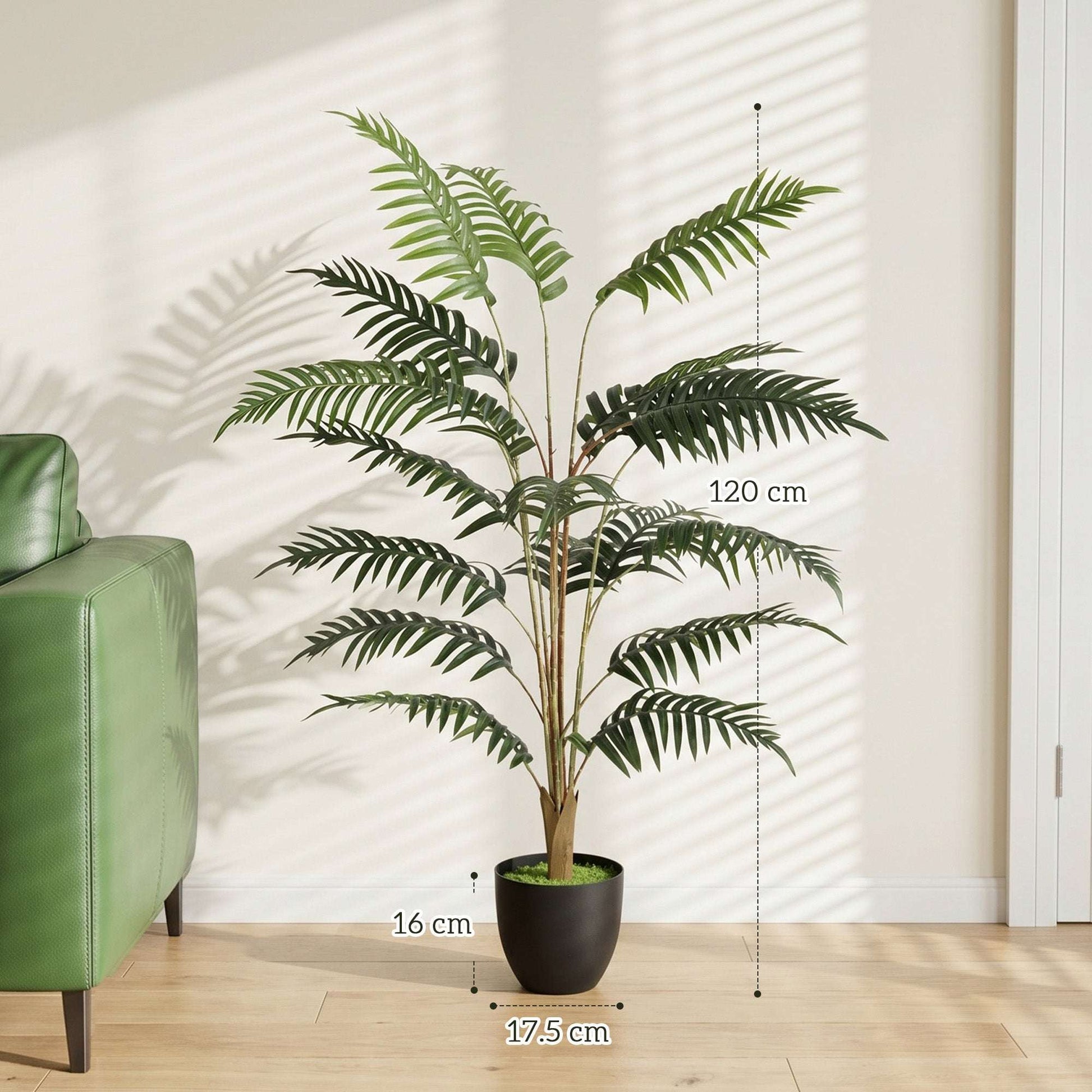 Artificial Fern Tree | 120cm | 20 PEVA Fronds | Soft-Touch | Shapeable Stems | Cement Pot | Soil Effect | No Maintenance | Green