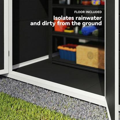 Aluminium Alloy & PP Garden Storage Shed | Double Doors | Lock & 3 Keys | Window | Vent | Sloped Roof | 40kg/m² Snow Rating | 183x134x210cm | 2.12m² | Black