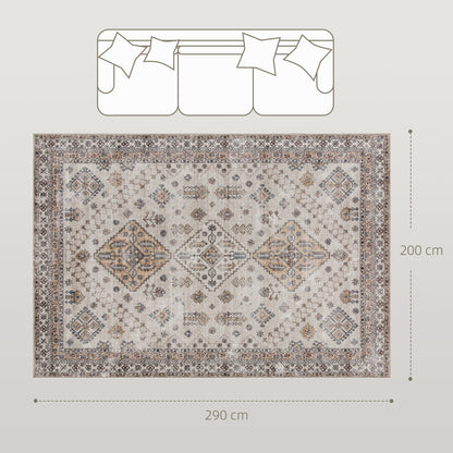 Vintage Classic Motif Area Rug | Machine Washable | Soft Flannel 100% Polyester | TPR Non-Slip Backing | Foldable | 290x200cm | Beige | Living Room Bedroom Dining Room Home Office