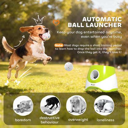 PawHut Automatic Dog Ball Launcher with 5 ETPU Tennis Balls 2.3", 3 Distance Settings 20/33/46ft, Green