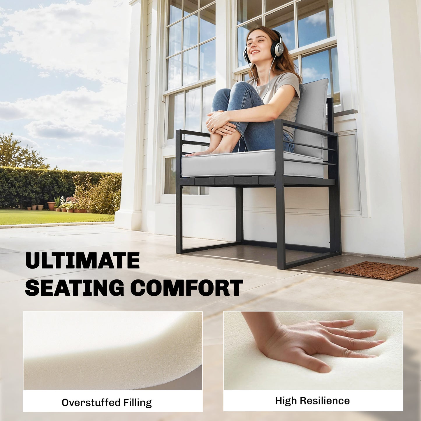 Deep Seat Chair Cushion Set | 15cm Thick Seat & Back Cushion | Removable Washable Covers | Fade & Stain Resistant | Indoor & Outdoor | Seat 61 x 61cm | Back 63 x 55cm | Light Grey