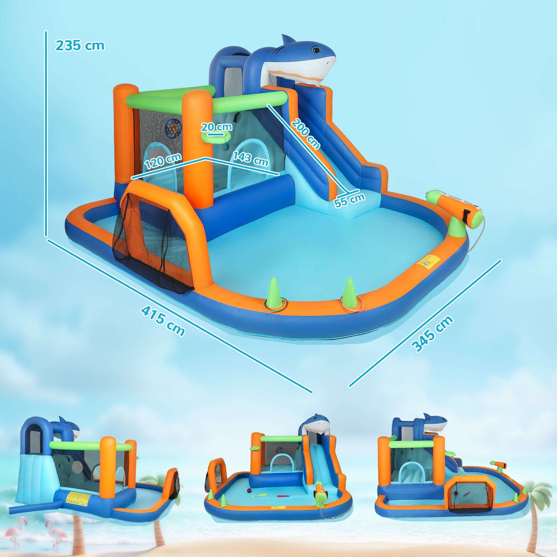 AIYAPLAY Inflatable Bouncy Castle for Kids, Sharks Theme Jumping Bounce House with Slide, Climbing Wall for Indoor Outdoor