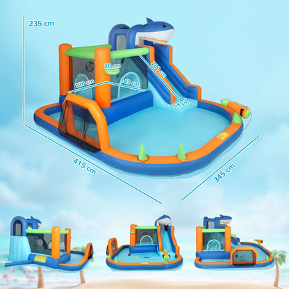 AIYAPLAY Inflatable Bouncy Castle for Kids, Sharks Theme Jumping Bounce House with Slide, Climbing Wall for Indoor Outdoor