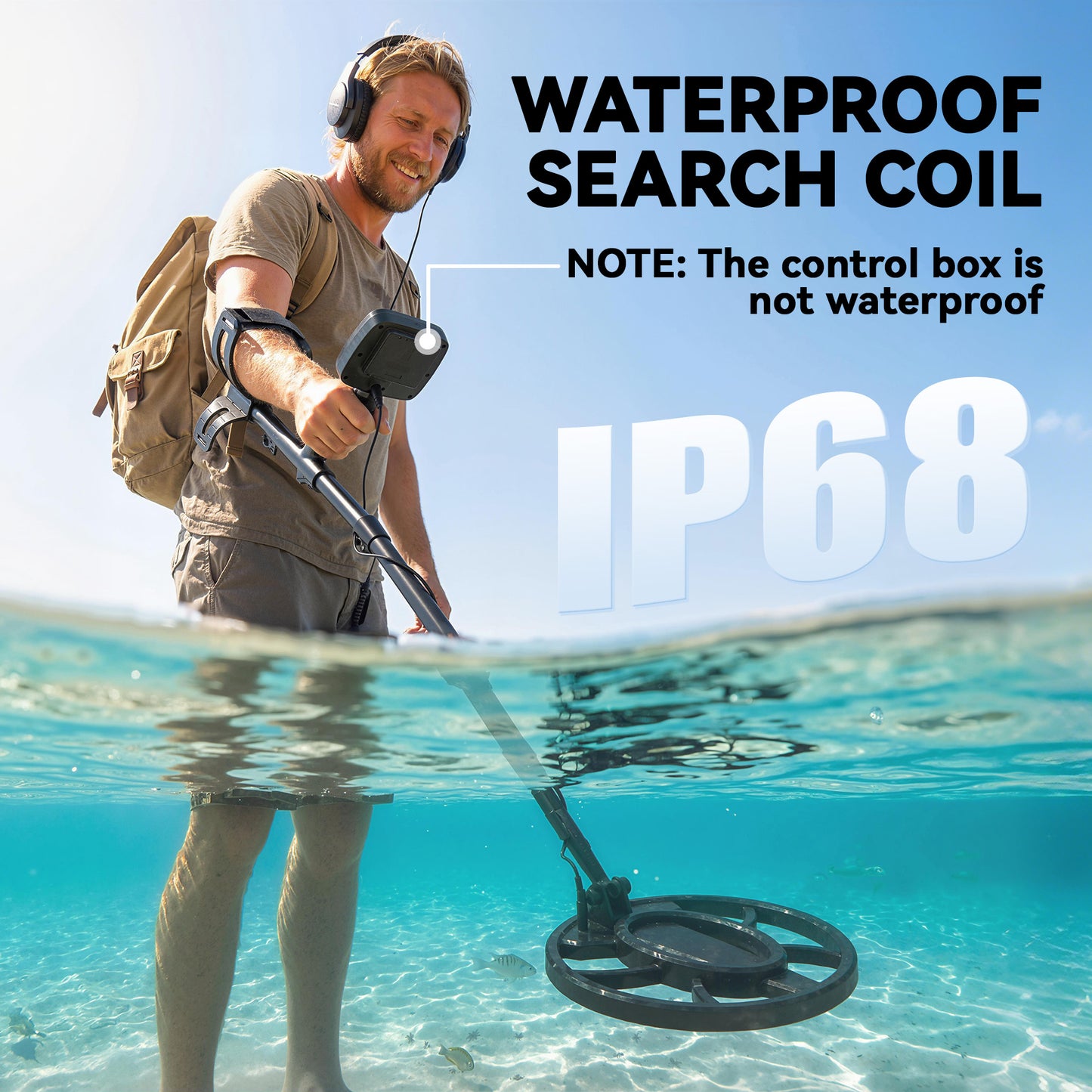 Outsunny Metal Detector for Adults, IP68 Waterproof Search Coil with LCD Display, 5 Modes Gold Detector with Carry Bag, Shovel