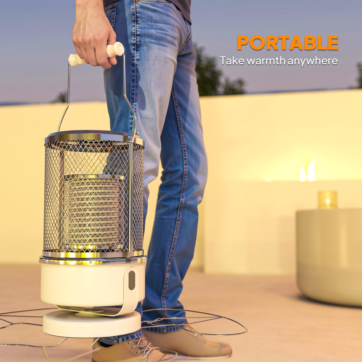 2000W Electric Patio Heater with 10-20㎡ Coverage, Separation Coil, Freestanding Outdoor Infrared Heater with Tip-Over Protection, Handle for Indoor and Outdoor Use, White