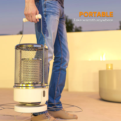 2000W Electric Patio Heater with 10-20㎡ Coverage, Separation Coil, Freestanding Outdoor Infrared Heater with Tip-Over Protection, Handle for Indoor and Outdoor Use, White