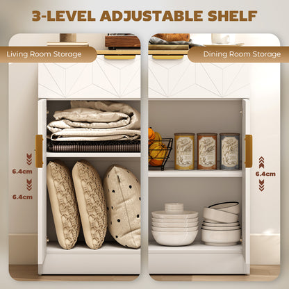 Sideboard Storage Cabinet, Modern Storage Cupboard with Drawer and Adjustable Shelf for Living Room, Kitchen, Dining Room, Entryway, White