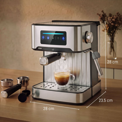 20-Bar Espresso Machine | Cappuccino Coffee Maker | Milk Frother | 1.6L Tank | LED Touch | Single & Double Shot | Black