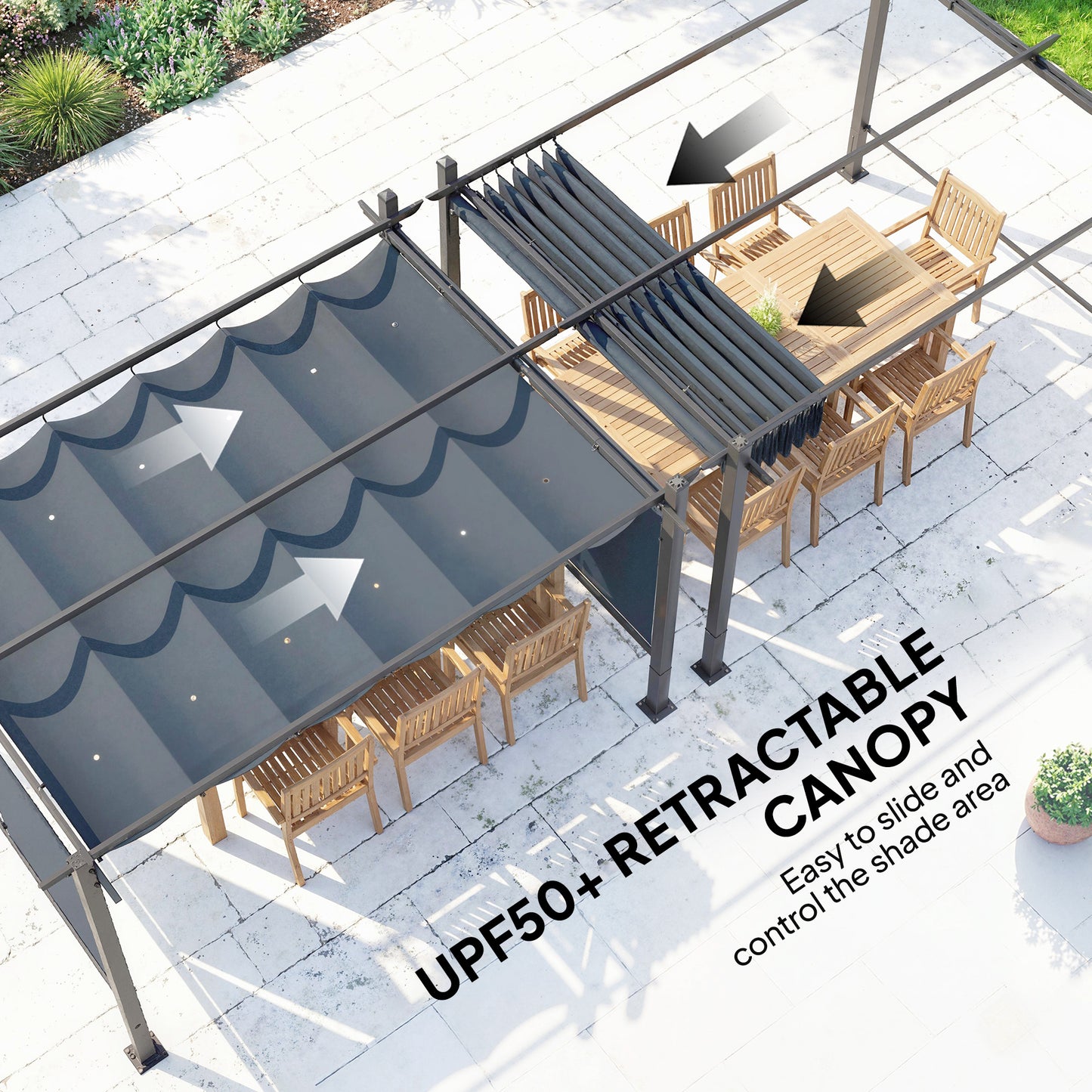 4x3m Garden Pergola | Retractable Roof Canopy | Roll-Up Sides | UV50+ | Rust-Resistant Aluminium | Smooth Sliding Rails | Windproof Level 6 | Snow Rated | Ground Stakes | Dark Grey