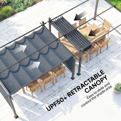 4x3m Garden Pergola | Retractable Roof Canopy | Roll-Up Sides | UV50+ | Rust-Resistant Aluminium | Smooth Sliding Rails | Windproof Level 6 | Snow Rated | Ground Stakes | Dark Grey