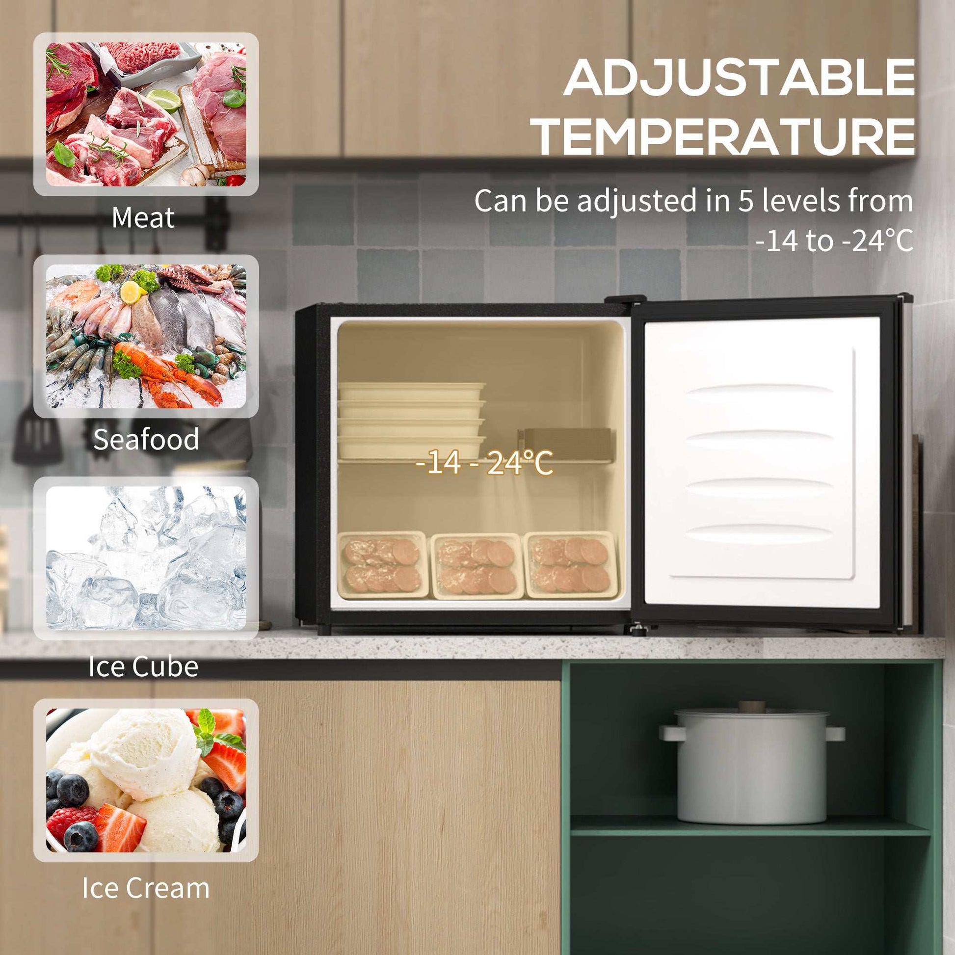 35L Mini Tabletop Freezer, -24℃ to -14℃ Temperature - Silver Tone