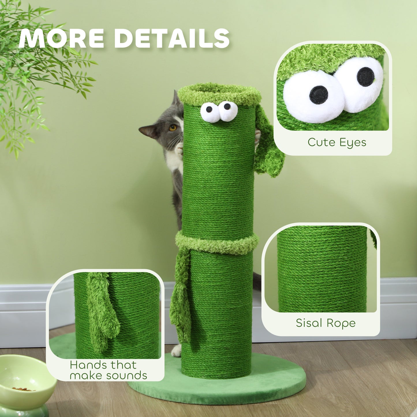 PawHut 63cm Tall Cat Scratching Post for Indoor Cats with Sisal Rope Cover, Large Base
