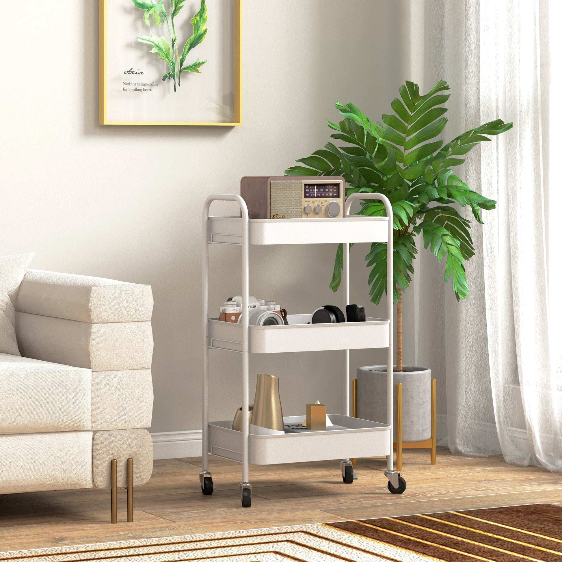 Three-Tier Steel Storage Trolley - White