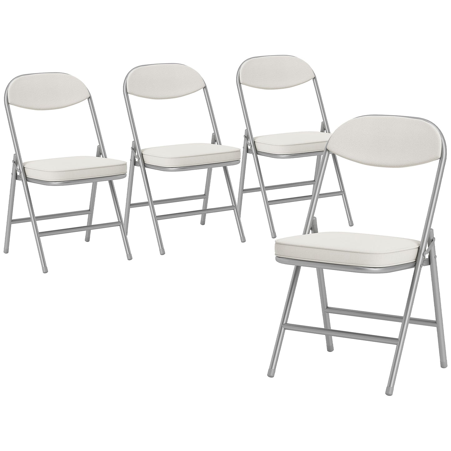 Set of 4 Folding Corduroy Dining Chairs | High Back | Padded Seat & Back | Steel Frame | Foldable | 120kg | No Assembly | Cream