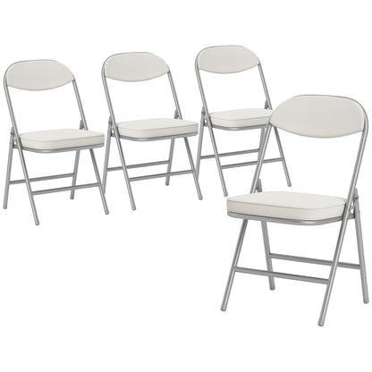 Set of 4 Folding Corduroy Dining Chairs | High Back | Padded Seat & Back | Steel Frame | Foldable | 120kg | No Assembly | Cream