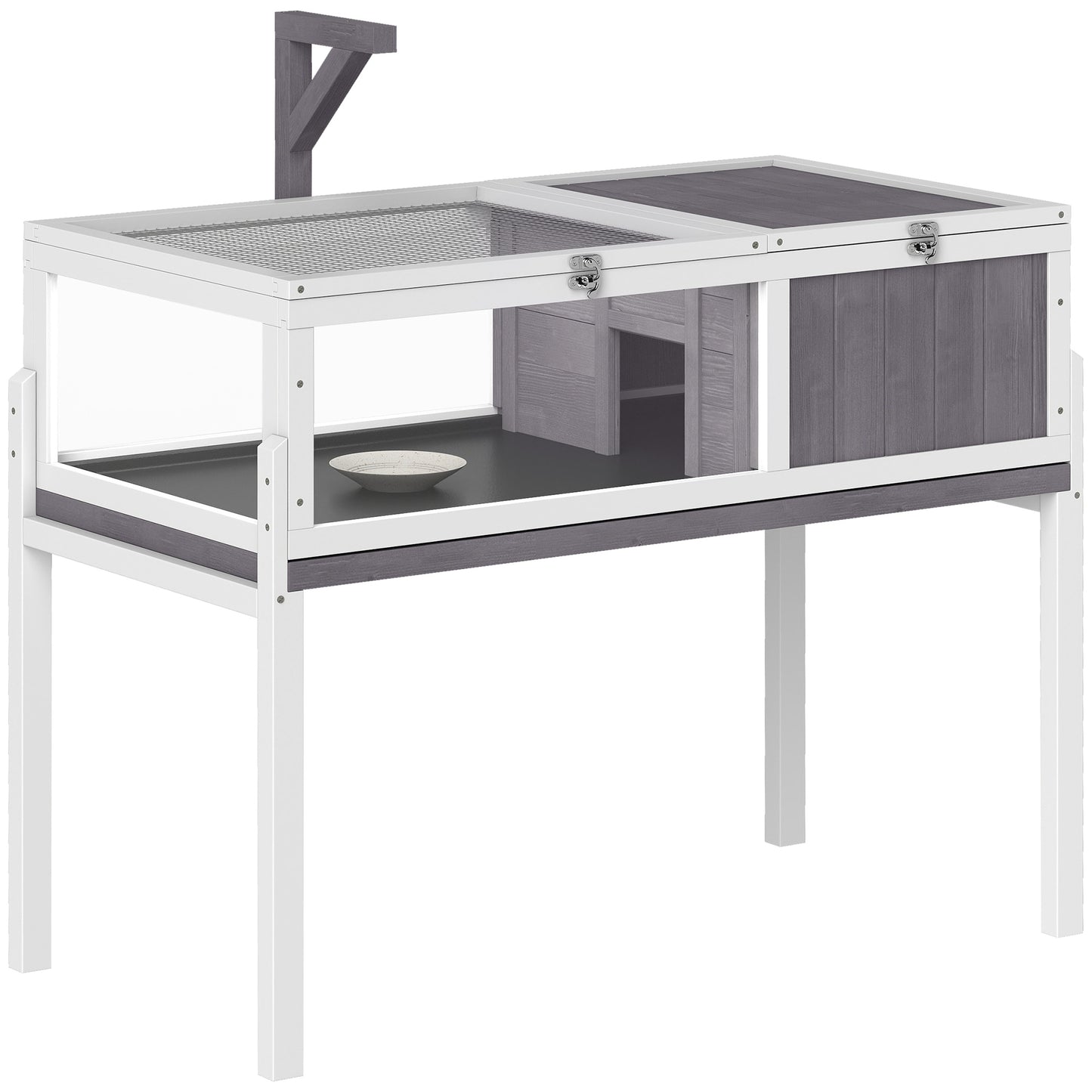 Wooden Tortoise Cage | Dual-Zone Habitat | Clear Panels | Raised Stand | Lamp Holder | 104 x 53 x 82cm | Grey