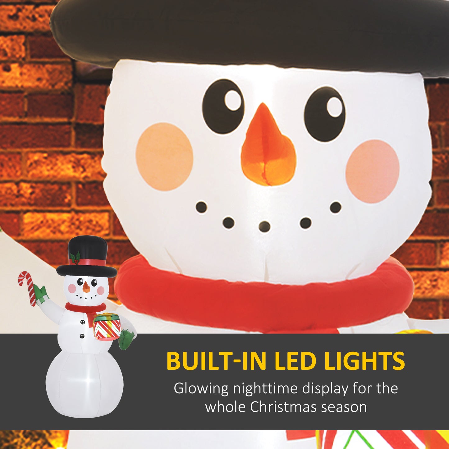 6FT Christmas Inflatable Snowman with Candy Cane and Gift Box with Built-in LED Light for Indoor, Outdoor